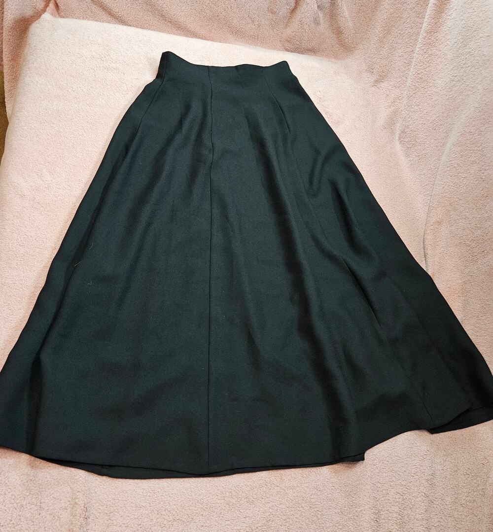 Vintage Hillard & Hanson Skirt Size 10 Black Polyester A-Line Midi